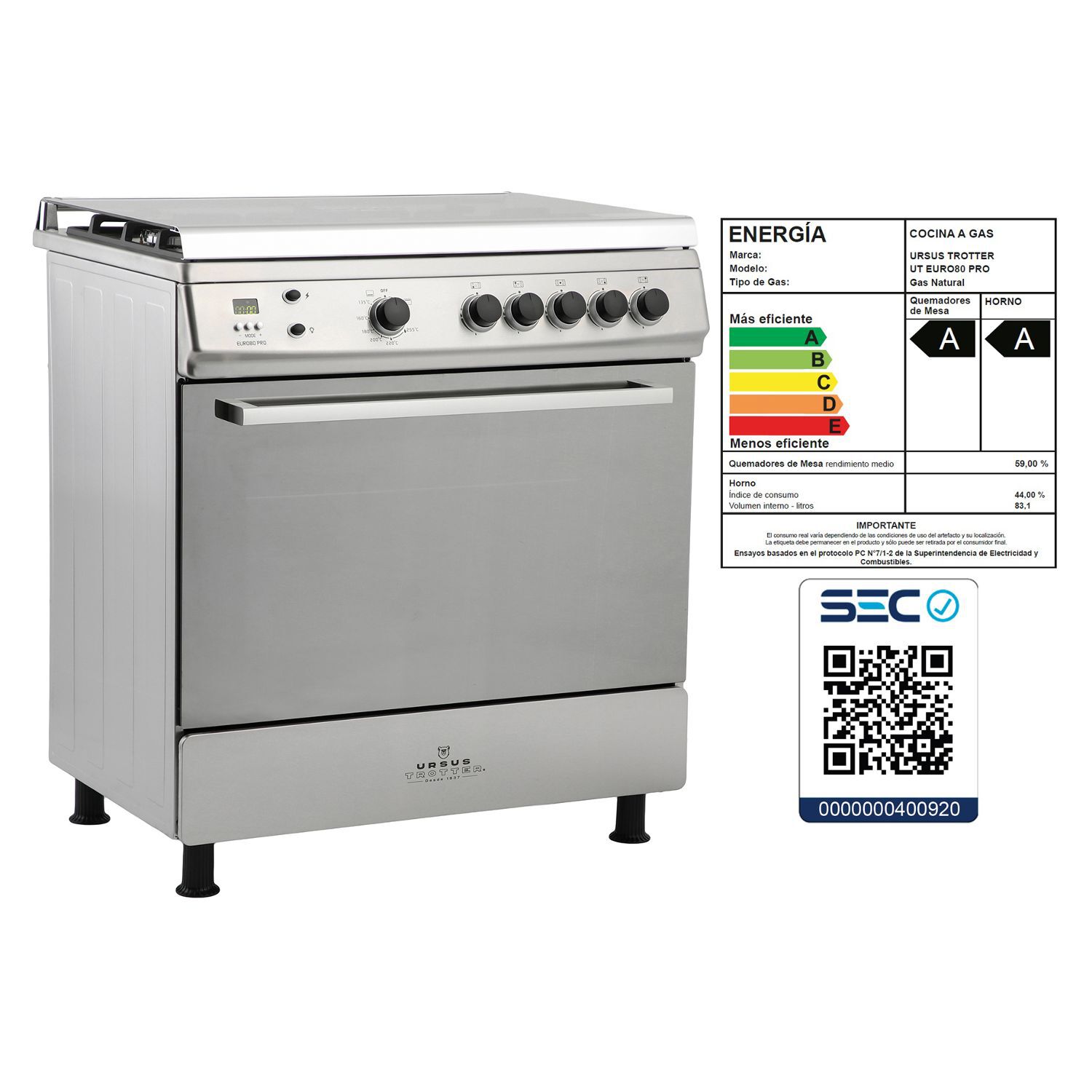 Cocina A Gas Ursus Trotter UT EURO80 PR / 5 Quemadores image number 11.0